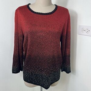 Vintage Alfred Dunner Red Black Metallic Stud‎ Top Christmas New Years Sparkle S